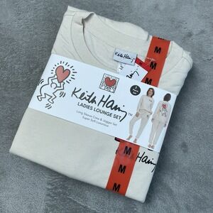 Keith Haring Women's Medium Tan 2 Piece Lounge Set Cotton Blend e0952